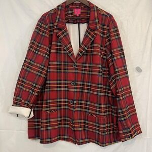 Torrid‎ x Betsey Johnson Blazer Womens 6 Plus Red Plaid Stretch Button Front